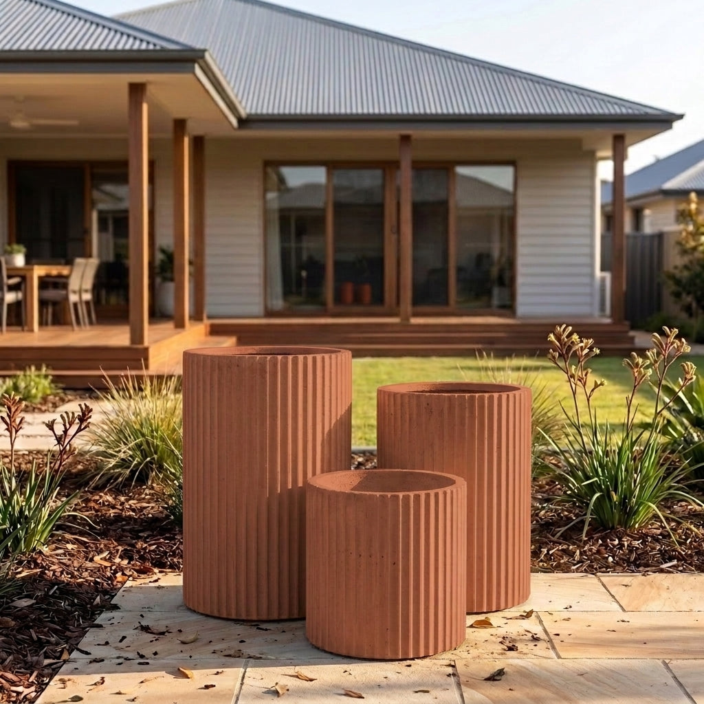 StoneLite Fluted Cylinders - Various sizes available - Terracotta