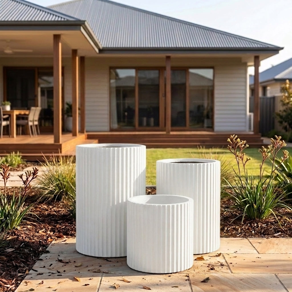 StoneLite Fluted Cylinders - Various sizes available - White on White