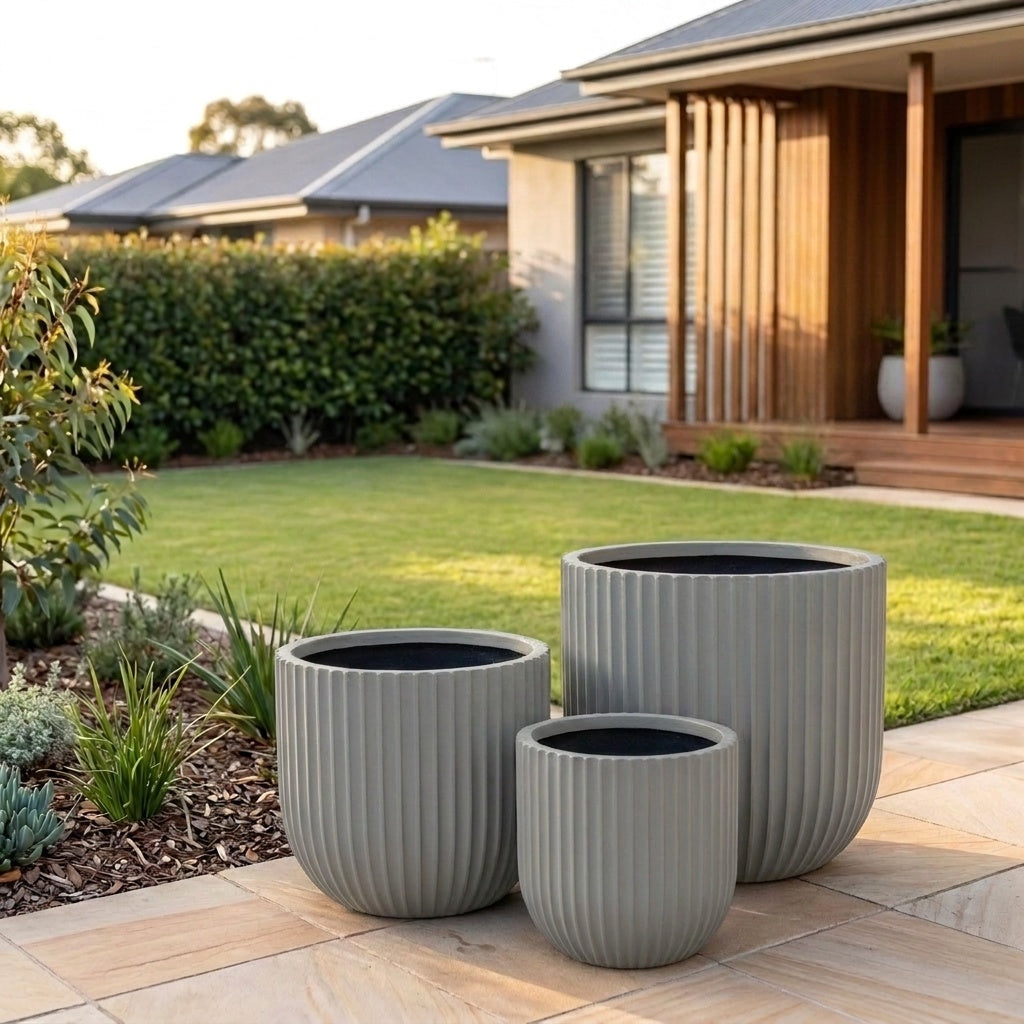 StoneLite Fluted Tubs - Various sizes available - Neutral Grey