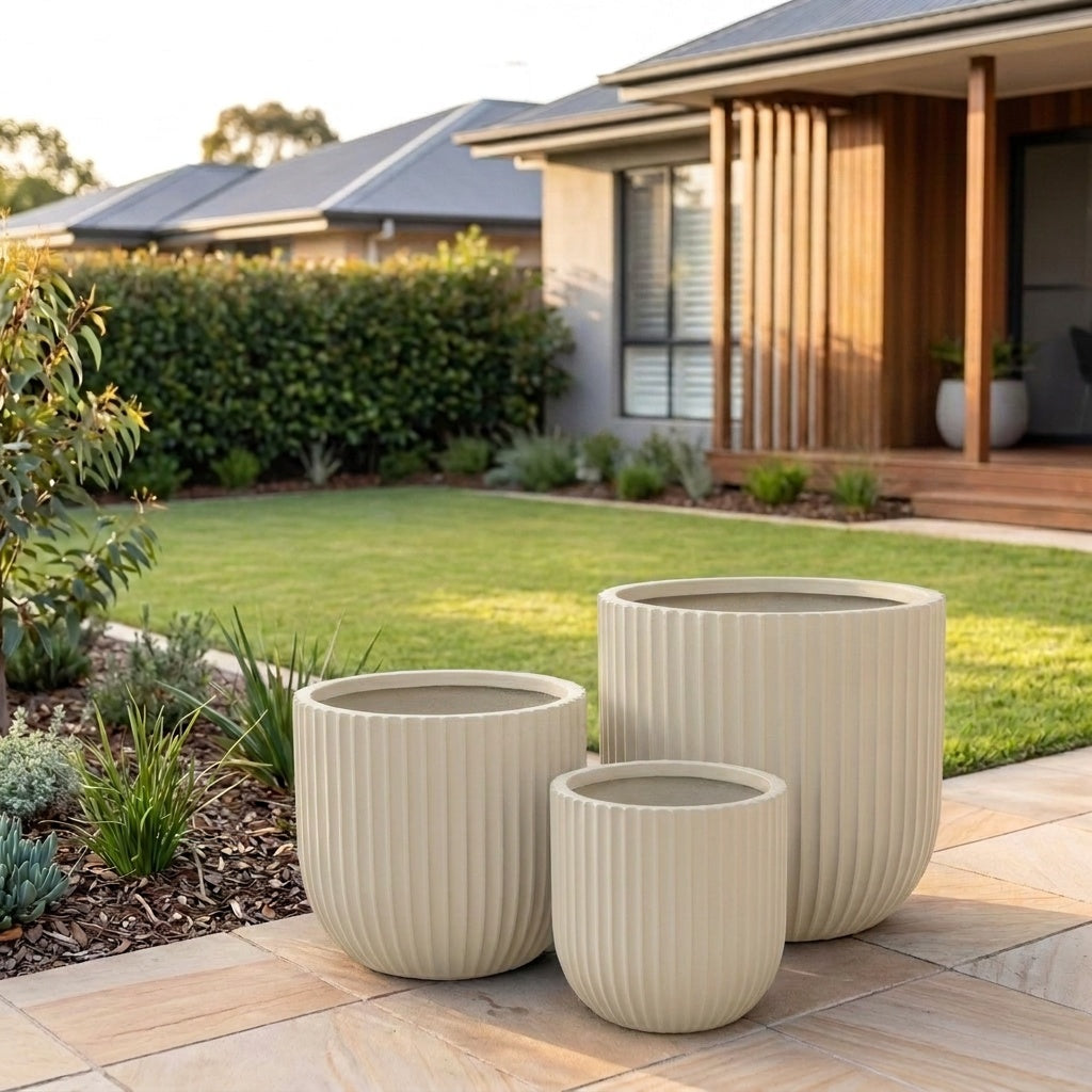 StoneLite Fluted Tubs - Various sizes available - Paperbark Half