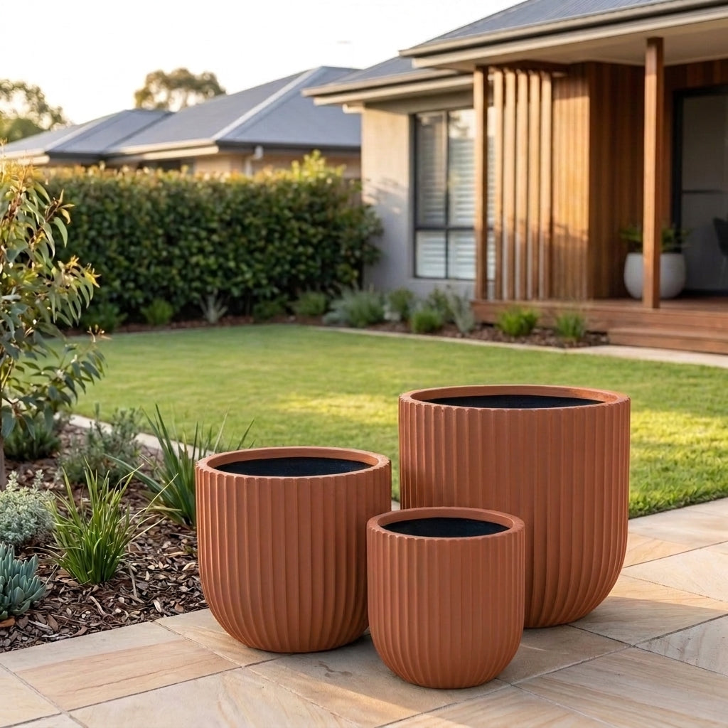 StoneLite Fluted Tubs - Various sizes available - Terracotta