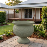 StoneLite Ornate Urn - 57 x 54cm - Pale Eucalyptus