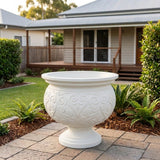 StoneLite Ornate Urn - 57 x 54cm - White on White