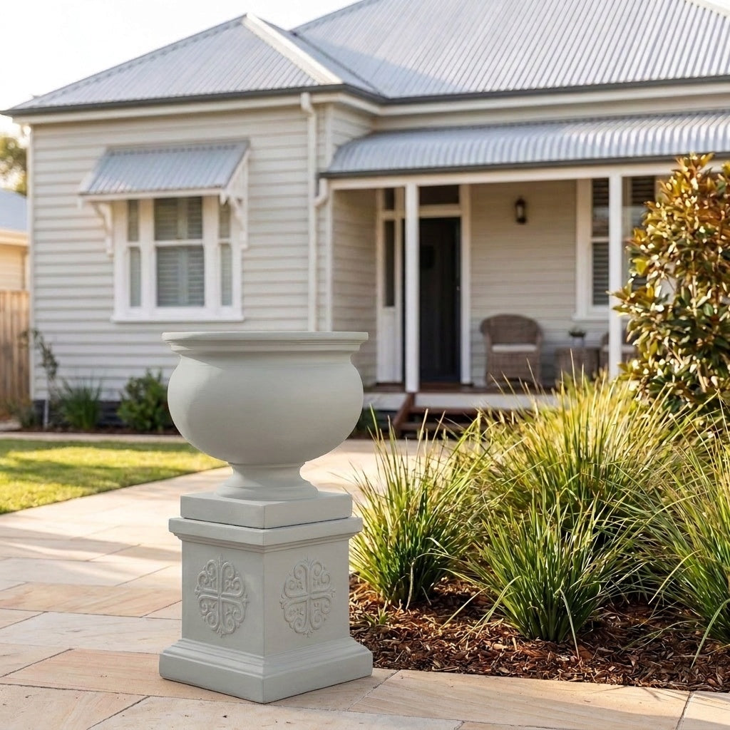 StoneLite Ornate Urn Pedestal - 45 x 45 x 45cm - Shale Grey