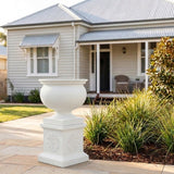 StoneLite Ornate Urn Pedestal - 45 x 45 x 45cm - White on White