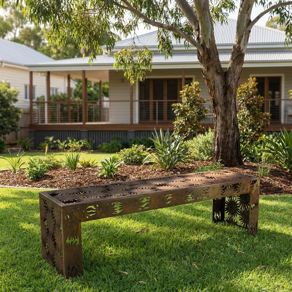 Sunflower Rusted Steel Garden Bench