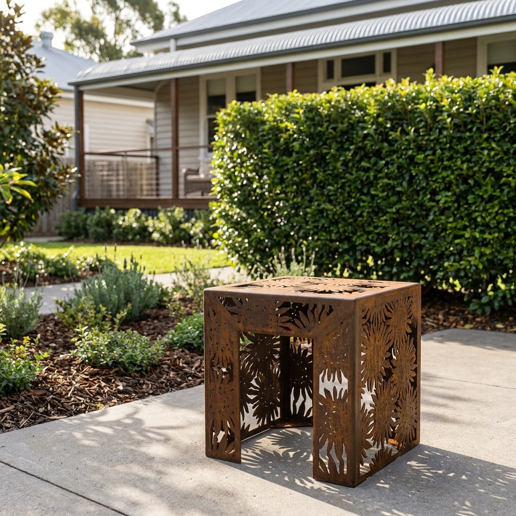 Sunflower Rusted Steel Garden Stool