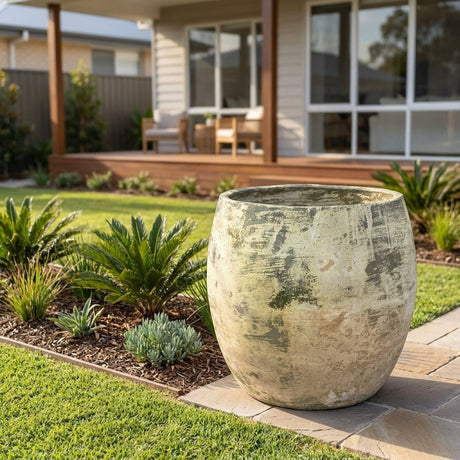 Thai Limestone Barrel Pot - 75 x 65cm