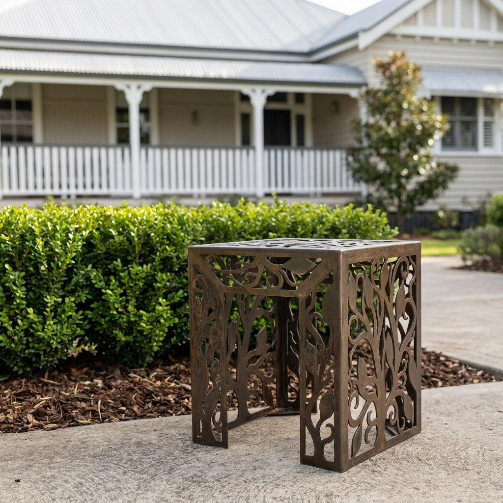 Tree Rusted Steel Garden Stool